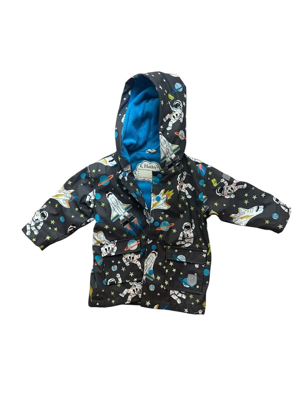Hatley Outer Space Colour Changing Raincoat Waterproof Lined Toddler Size 2